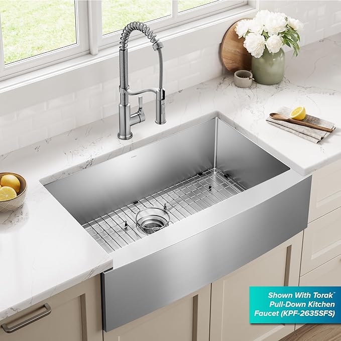 Kraus KHF200-33 Standart PRO Stainless Steel Sink 33 inch Farmhouse Apron Single Bowl 16 gauge