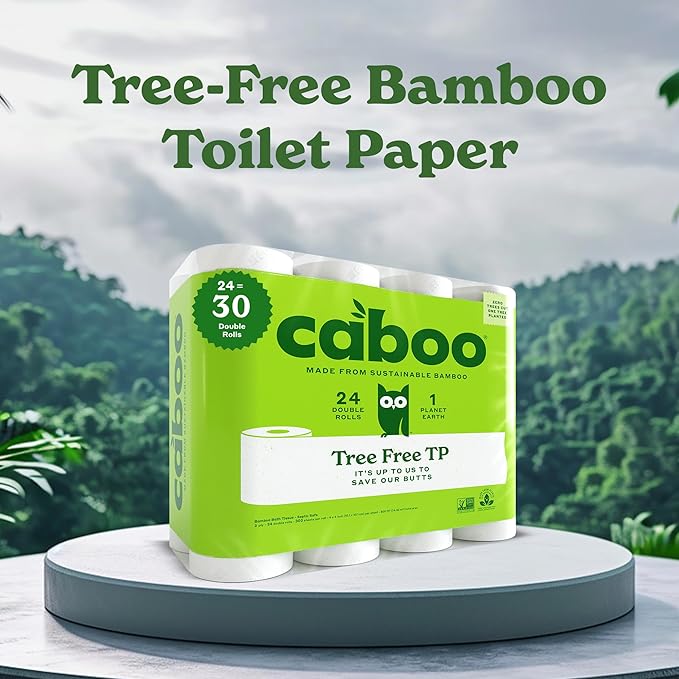Caboo Tree Free Toilet Paper, Septic Safe Toilet Tissue, Chemical Free, Non Toxic, 2 Ply Bathroom Toilet Paper | Pack of 24 Double Rolls, 300 Sheets Per Roll