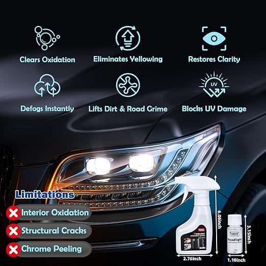 Headlight Restoration Kit - Restores Yellowed, Oxidized & Hazy Headlights to Crystal-Clear Clarity | Advanced UV Protection Sealant | No Power Tools Required, All-in-One DIY Kit for Safer Driving