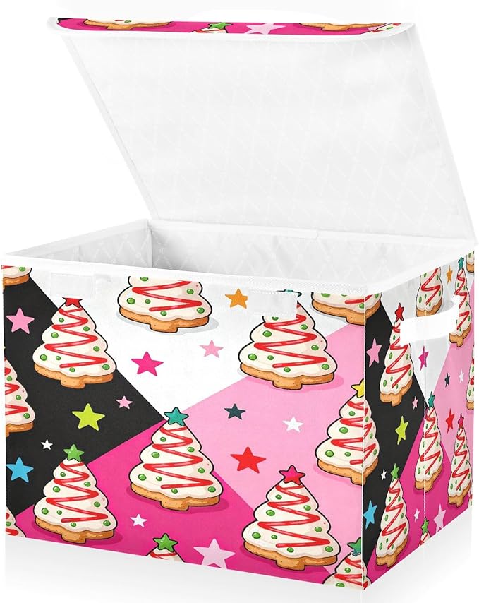 Christmas Tree Cookie Storage Bins with Lids Foldable Storage Basket with Handles Collapsible Large Fabric Organizer Containers for Clothes Shelves Closet Office Home