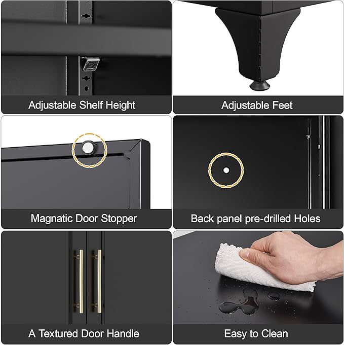 Metal Storage Cabinet with Doors and Shelves, 75" Tall Kitchen Pantry Storage Cabinets with Drawer, Black Pantry Cabinet, Steel Office Cabinets, Large Cupboard- Assembly Required