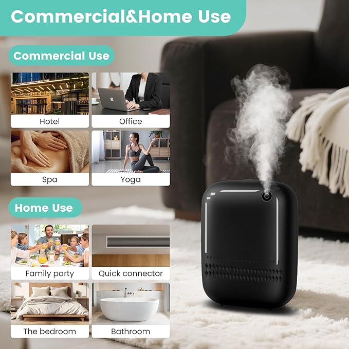 2025 Upgraded 2000 Sq.Ft Coverage HVAC Waterless Essential Oil Diffuser with Bluetooth Control, 400ML Capacity for Whole House, Home, Hotel, Smart Scent Air Machine, Cold Air Tech (No Oils) Black