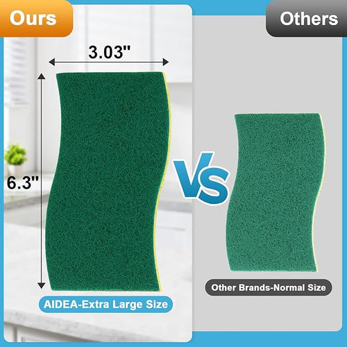 AIDEA XL Scrub Sponges 6Count, Heavy Duty Sponges for Dishes, Extra Large Sponge for Cleaning Kitchen and Household, Heavy Duty Sponge Safe for Non-Coated Cookware, Cleaning Power for Bathroom, House