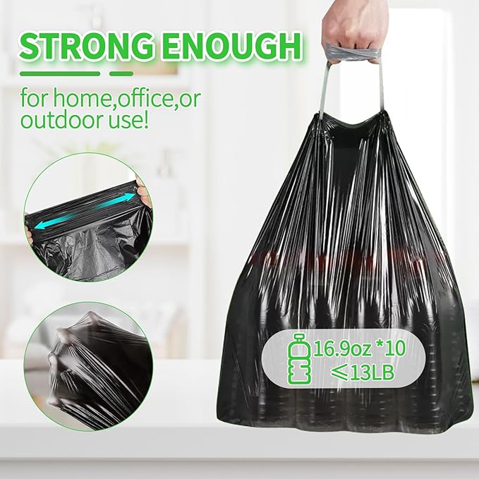 300 Count Small Drawstring Trash Bags for 2.6-Gallon (10 L) Trash Cans, Thick Pre-separated Garbage Bags, Mini Wastebasket can Liners for Bathroom Bedroom Office(Black)