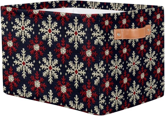 Christmas Snowflakes Storage Baskets Foldable Cube Storage Box Bin,Waterproof Open Shelves Basket Clothing Organizer Toy Basket for Bedroom Home Decor