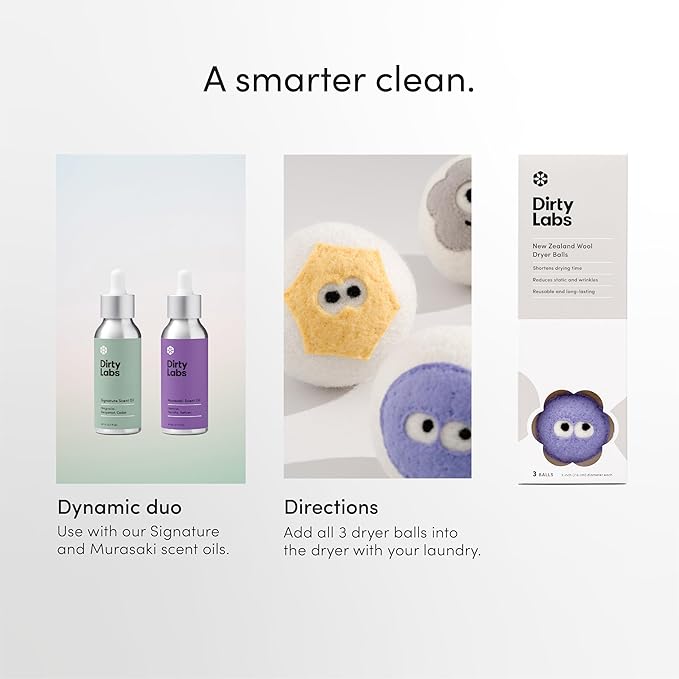 Dirty Labs | 100% New Zealand Wool Enzyme Buddies Dryer Balls | 3 Balls | Shorten Drying Time | Reduce Static & Wrinkles | Dryer Sheet & Fabric Softener Alternative