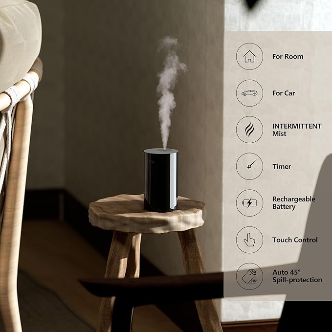 Airversa Waterless Essential Oil Diffuser Starter Kit with 2x20mL Hotel Fragrance Oils for Car Home Office, Up to 600 sq ft, Cordless Nebulizer Baterry Operated, Mist & Timer Settings AN8Kit-3, White