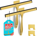 ALFLOD 2PACK 12-Inch Golden All-Purpose Shower Squeegee for Shower Doors, Bath Linen Sets, Tile Shower Walls, Bathroom, Window, Glass and Car Windshield, Mirrors and Kitchen-Stainless Steel
