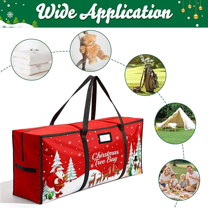 Christmas Tree Storage Bag, Fits Up 7.5 Ft Christmas Tree Durable 600D Oxford Holiday Storage Container with Wide Opening Dual Zippers (Reindeer)