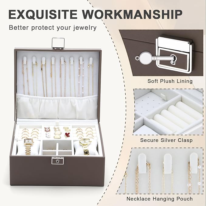 Jewelry Organizer Boxes for Women,Travel Jewelry Case, 2 Layers Removable Jewelry Box,Storage for Necklace, Bracelet, Earring,Rings,Jewelry Box Gifts for Women Girls