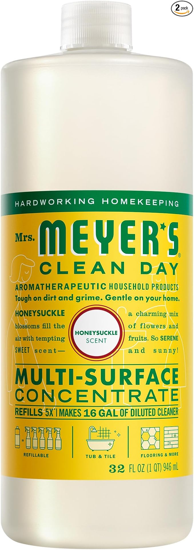 MRS. MEYER'S CLEAN DAY Multi-Surface Cleaner Concentrate, Use to Clean Floors, Tile, Counters, Honeysuckle, 32 fl. Oz