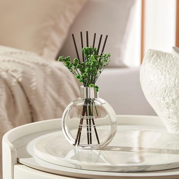Flower Reed Diffuser Set 5.07oz Eucalyptus & Moss Scent Diffuser with Sticks Home Fragrance Reed Diffuser for Bathroom Shelf Decor