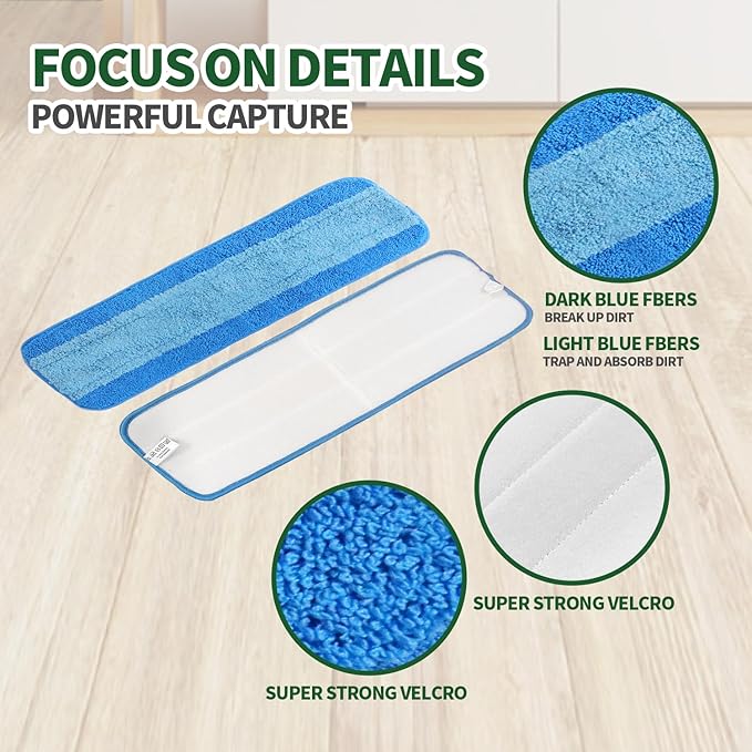 AmaVins 6 Pack Microfiber Cleaning Pads for Bona Mop, Reusable Microfiber Mop Pads for 18 Inch Mop, Hardwood Floor Replacement Cleaning Mop Pads, Machine Washes