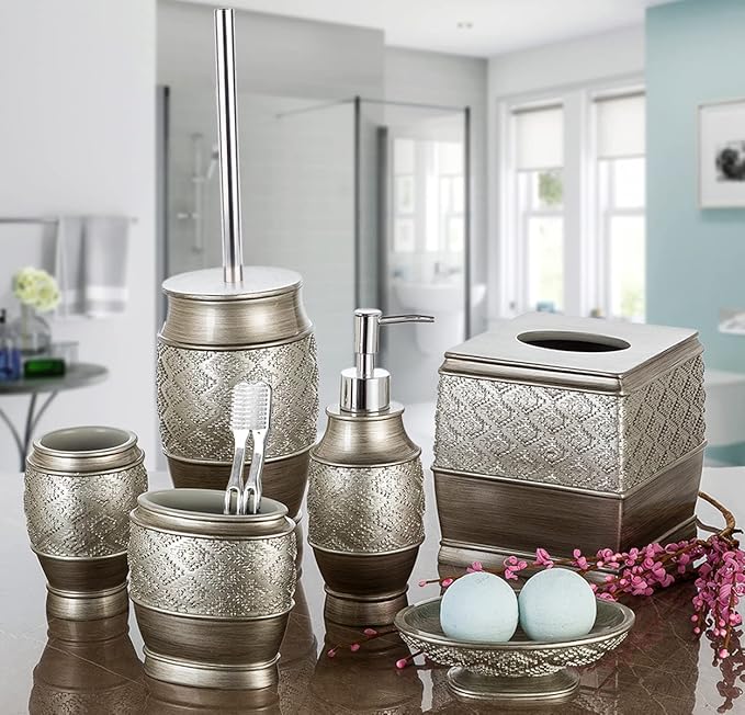 Creative Scents Toilet Brush Set - Toilet Bowl Cleaner Brush and Holder - Decorative Bathroom Cleaner Brush - Space Saving Design Toilet Bowl Scrubber - Brushed Silver Color, Dublin Style