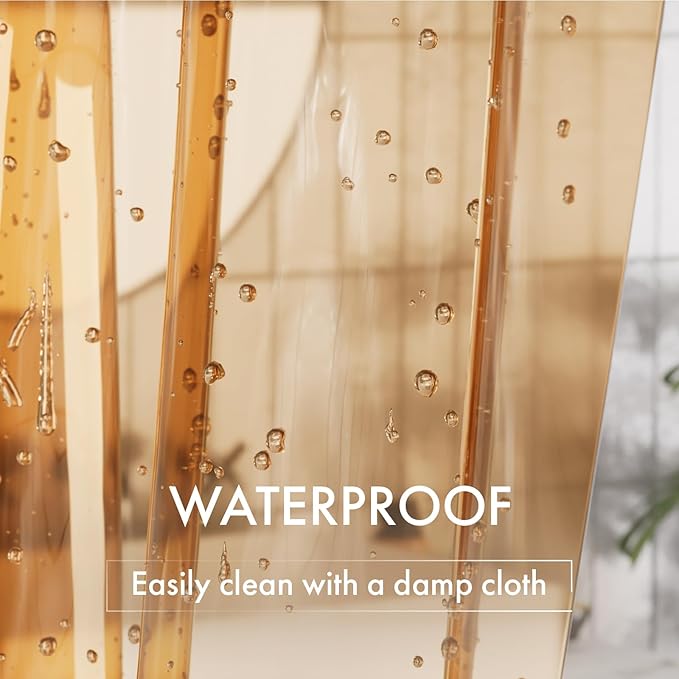 AmazerBath Shower Curtain Liner, 72x72 Transparent Orange Shower Liner, Lightweight Plastic Shower Curtain Liners, Cute Waterproof Shower Liner for Bathroom with 3 Magnets and 12 Grommet Holes