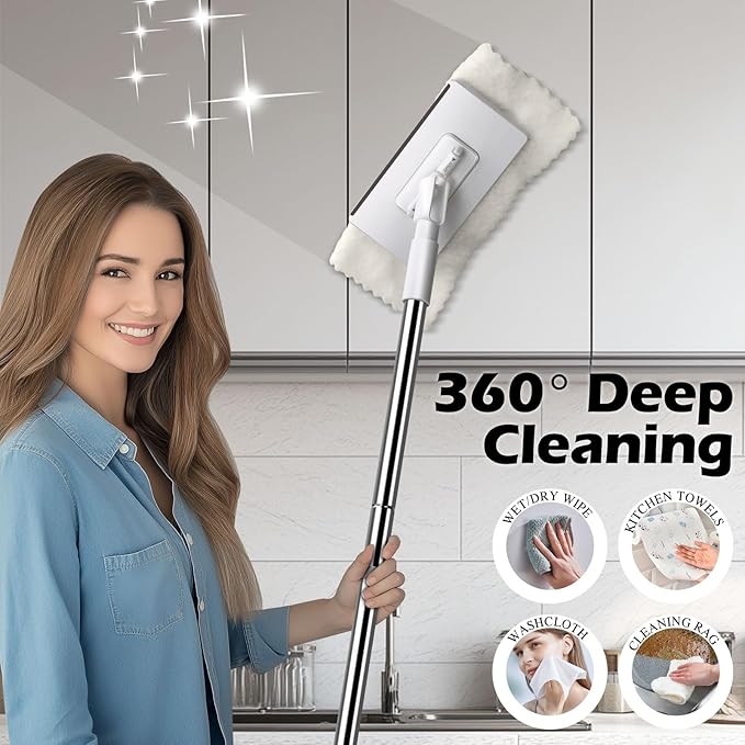 Mini Sweeper Mop,Masthome Reusable Clamp Mop with Short Stainless Steel Handle,1 Second Installation,Flat Dust Mops for House Wall,Bathroom, Windows, Corners, Includes 1 Sweeping Cloth