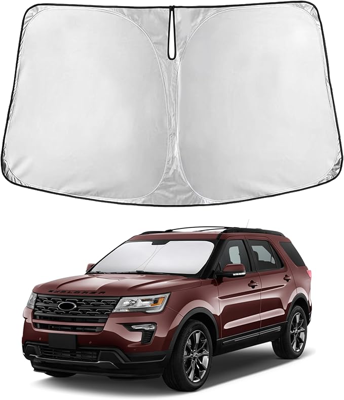 EcoNour Windshield Sun Shade Compatible for Ford Explorer 2011–2019 | SUV Front Window Sunshade | Foldable Sun Visor Protector | UV & Heat Blocking | Keeps Interior Cooler