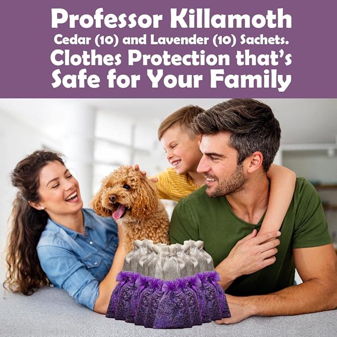 Professor Killamoth Cedar Chips and Lavender Sachets (20 Pack) - Stop Clothes Damage - Cedar and Lavendar Home Fragrance Sachets for Drawers and Closets