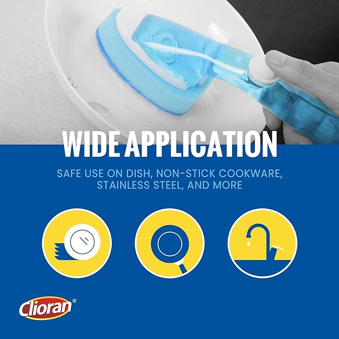 Clioran Dishwand Refills Soap Control Handle,6 Heavy Duty Dish Wand Sponge Heads,Non Scratch Scrubbers Replacement Refill Brush Dispenser,Dishwashing Scrub for Sink Non-Stick Kits Dishwasher Cleaning