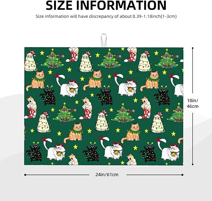 Cute Christmas Cat Dish Drying Mat 18 x 24 Inch for Kitchen Counter Cute Kitchen Mat Microfiber Kitchen Countertop Absorbent Reversible Drainer Rack Pad Dish Drying Mat
