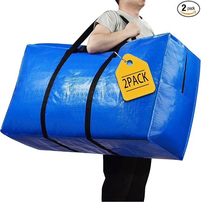 155 Gallon Extra Large Storage Bags, Zippered Outdoor Cushion Furniture Storage Bag with Handles,Jumbo Large Moving Bags Heavy Duty, Christmas Tree Bag, 60x30x20 inch - 2PACK