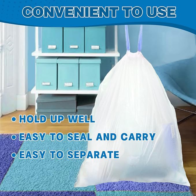 T.FORING 2 Gallon Trash Bags Drawstring 0.96 Mil - 120 Count Small Garbage Bags Unscented,White Mini Trash Can Liners Strong Little Waste Basket Bags 7.5 Liter for Home Bathroom Office Car