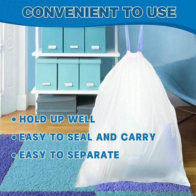 T.FORING 6 Gallon Trash Bags Drawstring 1.1 Mil - 120 Count Medium Garbage Bags,22.5 Liter Strong Plastic Trash Can Liners Unscented,Thick Waste Basket Bags for Home Bathroom Office Kitchen