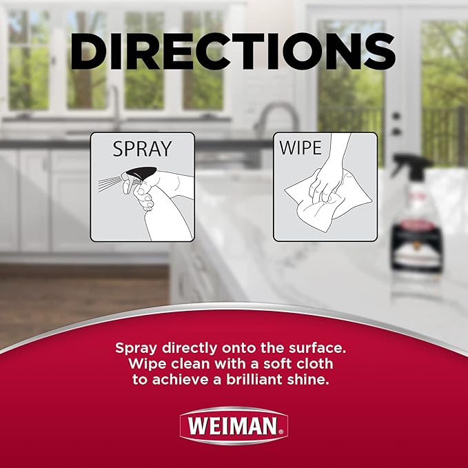 Weiman Quartz Countertop Cleaner and Polish - Clean and Shine Your Granite, Marble Countertops, Kitchen Island, and Stone Surfaces with UV Anti-Fade Protection, Citrus, 24 Ounce with Microfiber Cloth