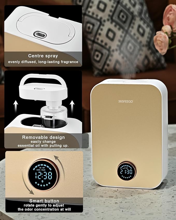 Waterless Oil Diffuser - Pure Essential Oil Diffuser with App Control - 150ml/1700 Sq.Ft. Coverage for Effective Aromatherapy in Home/Office/Hotel (White Gold-Rotary Edition)