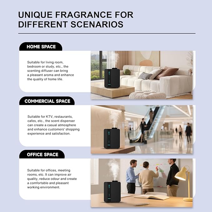 Waterless Diffuser - Aroma Scent Machine Aromatherapy Smart LCD Touch & APP Control 2000 Sq.Ft Essential Oil Diffusers 200ML Oil Level Monitoring for Large Room, Hotel, Office, Metal Material