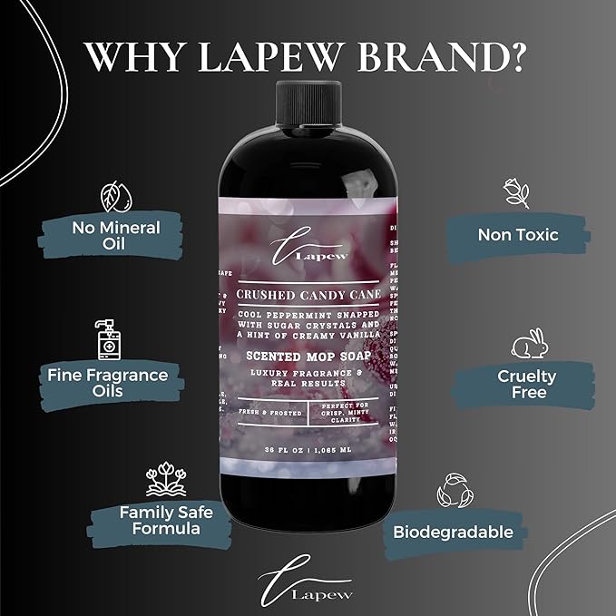 Lapew Crushed Candy Cane Scented Mop Soap Concentrate 36 oz | Premium Fragranced Floor Cleaner | Streak-Free | Hard Floor Cleaning Solution | Eco Friendly | Made in USA