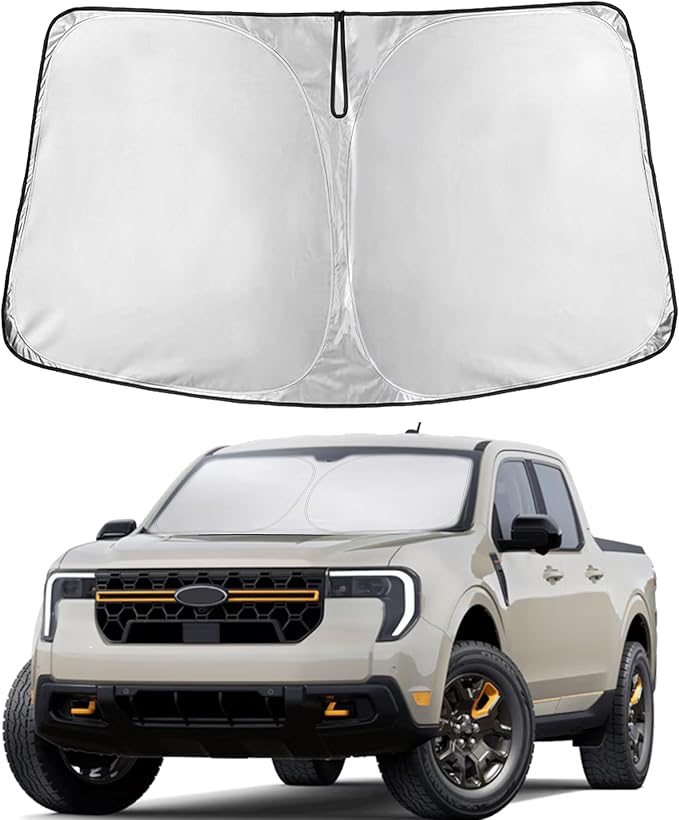 Econour Windshield Sun Shade Custom Fit for Ford Maverick 2022-2024 2025 2026 Sun Shade Front Windshield Sun Visor Foldable Thicker 5-Layer Block Heat and Sun UV Rays | Car Visor Accessories