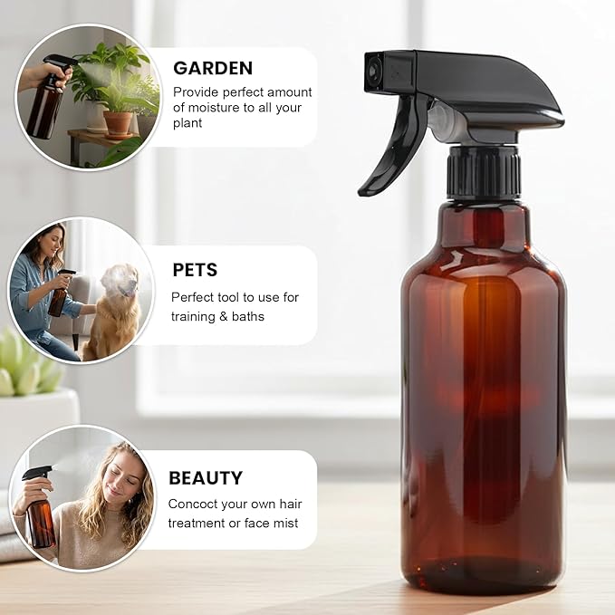Hethyo Glass Spray Bottles 16.9oz Empty Spray Bottle Mist/Stream Spraying Small Refillable Containers for Hair Care, Cleaning Solutions, Plants, Essential Oils 1 Pack (Brown-1, 16.9oz)