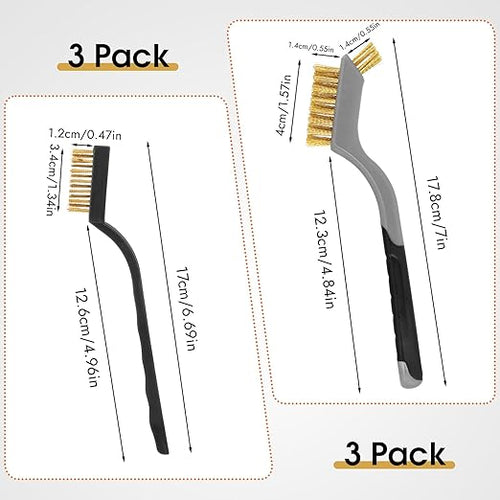 6 Pieces Wire Brushes Set, Small Metal Brass Brush, Stainless Steel Brush, Nylon Brushes for Cleaning Metal Rust and Paint Removal (Grey+3 Mixed Color, L)