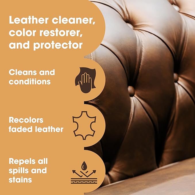 Furniture Clinic Leather Complete Restoration Kit | with Leather Recoloring Balm, Cleaner, 2-in-1 Protection Cream & Conditioner, Sponge, and Cloth | Repair Kit for Furniture (Dark Brown)