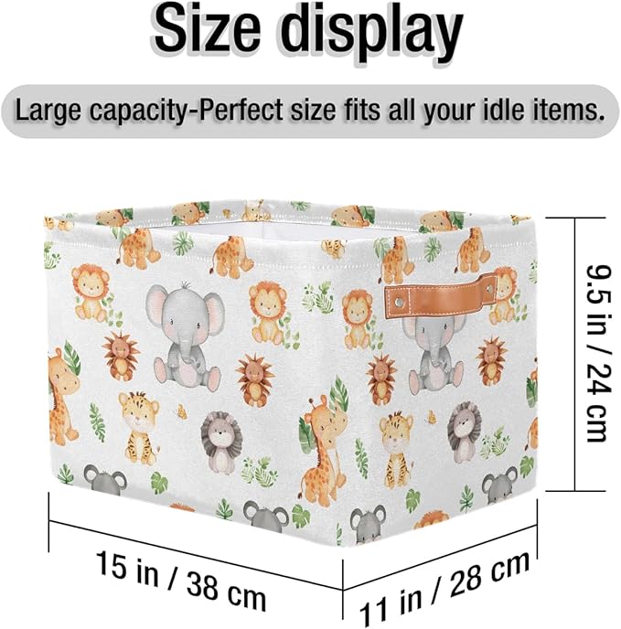 Cartoon Animal Storage Basket for Shelves, Storage Bins with Handles, Collapsible Basket for Organizing, Closet Toy Baskets for Nursery Room, 15x11x9.5 in, Canvas, Woodland Animals