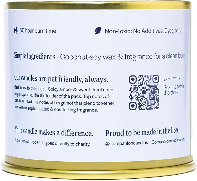 Companion Candles Pet Safe Wood Wick Candle - “Nostalgia” Spicy Amber & Sweet Florals, Coconut Soy Wax Scented, Over 50 Hr Burn Time, Non-Toxic, Women-Owned, Made in USA (11.8 oz.)