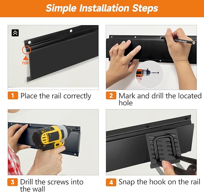 Garden Tool Organizer Wall Mount, Heavy Duty 48 Inches Garage Organization and Storage Racks for Yard Tools with 6 Hooks, Tool Hangers Holders for Hanging Folding Chair, Rake and Shovel