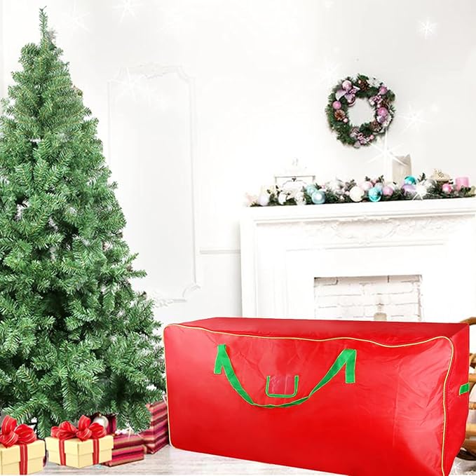 Christmas Tree Storage Bag - Fits Up to 9 Foot, Durable Large Container Protects from Dust, Reinforced Wide Handle and Dual Zipper - Heavy Duty to Hold 9ft Artificial Tree, Red