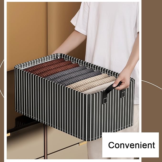4PCS Closet Clothes Organizer Dustproof Sturdy Storage Baskets Bins 26L Foldable Shelf Containers Bin Support Boards Dust Lid Steel Frame for Sweater Pants T-shirt Dress (Black-white Stripes - No Lid)