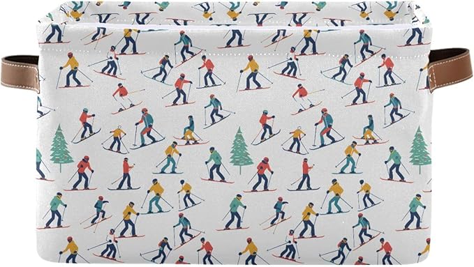 ALAZA Winter Sports Skiers Tree Foldable Storage Box Storage Basket Organizer Bins with Handles for Shelf Closet Living Room Bedroom Home Office 1 Pack