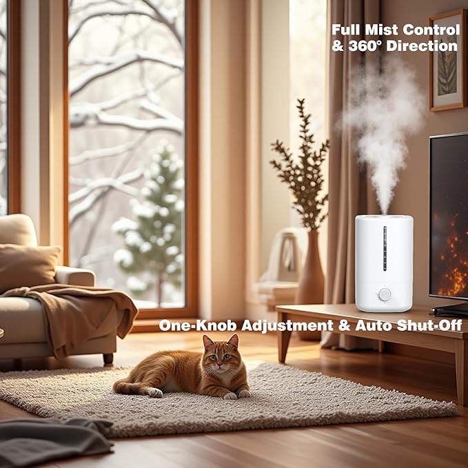 Top Fill Humidifiers for Bedroom, 4.5L Tank for Large Room, Oil Diffuser, 20dB Quiet Cool Mist Air Humidifier for Home Baby Nursery & Plants, Auto Shut-off and BPA-Free for Safety, 100H