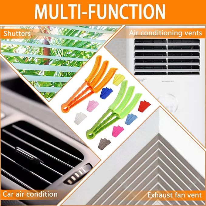 2 Pack 3 Arms Blinds Duster with 10 Colors Microfiber Sleeves, Window Blind Cleaner Duster Brush , Cleaning Tools for Window Blinds, Air Conditioner Vents, Fans, Car Vent