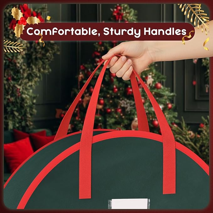 Criusia Wreath Storage Container, 2 Pack Christmas Wreath Storage Bag with Sturdy Handle, Two-way Zipper,Durable Wreath Storage Organizer Box for Holiday Decoration (Green, 36"x8")