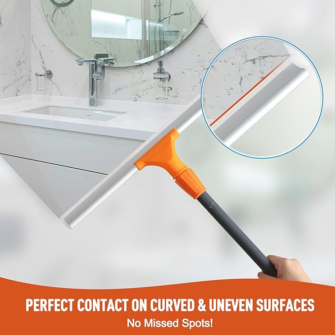 CLEANHOME Silicone Floor Squeegee for Shower Glass, Floor, and Garage - Heavy-Duty Pet Hair Remover, Bathroom Tile Cleaner, Window Wiper - Flexible, No Streaks, Compact Storage