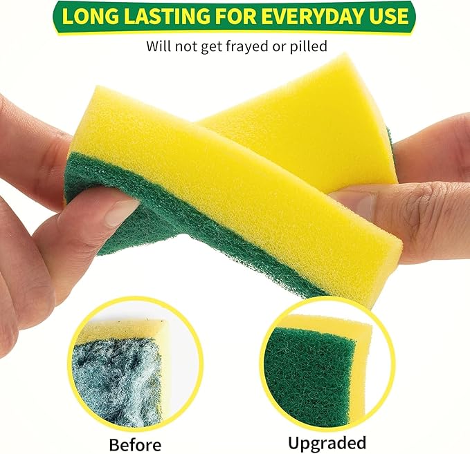 HOMERHYME Heavy Duty Sponges 60 Pack, Sponges Kitchen Double-Side Scratch-Free Dish Sponges, Sturdy Kitchen Sponge For Dishes, Multipurpose Cleaning Supplies For Home And Kitchen, Bathroom & Household