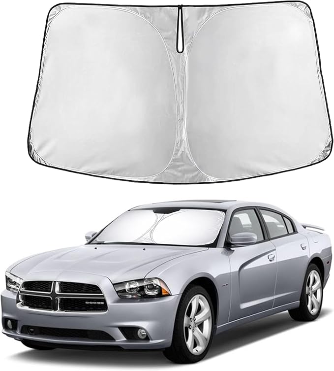 EcoNour Windshield Sunshade for Dodge Charger 2006–2010 | Custom Fit Front Window Sun Shade | Blocks Harmful UV Rays & Reduces Heat | Foldable Sun Visor with Storage Pouch
