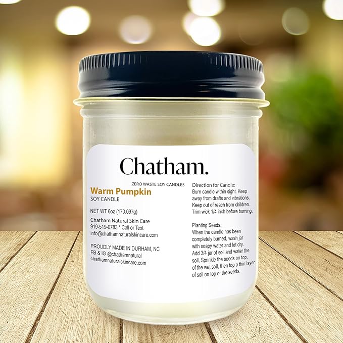 Chatham Natural 3-Pack 6 oz Seed Candles in Glass with Lid - Home Scented Soy Wax Candles with Natural Cotton Wicks - No Waste Reusable Glass Jars - Home Decor Candle Gift Set
