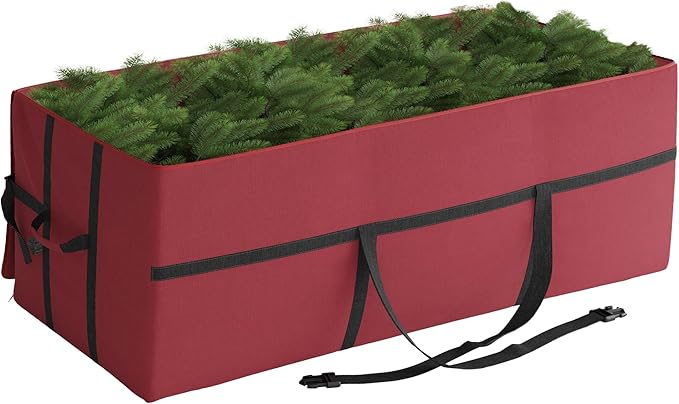 Elf Stor Heavy Duty Canvas Christmas Tree Storage Bag with Straps, fits up to 9 ft Tree, Red