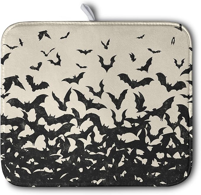 Kwlegh Halloween Bats Halloween Dish Drying Mat for Kitchen Counter 16x18 Inch Microfiber Absorbent Drying Mats Washable Dishes Drainer Mats Reusable Dish Rack Pad for Coffee Bar